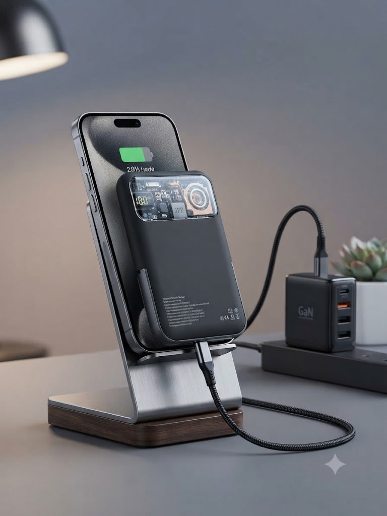Transparent Magnetic Portable Power Bank, 10,000mAh Fast Wireless Charger with Digital Display and Built-in Circuit Design