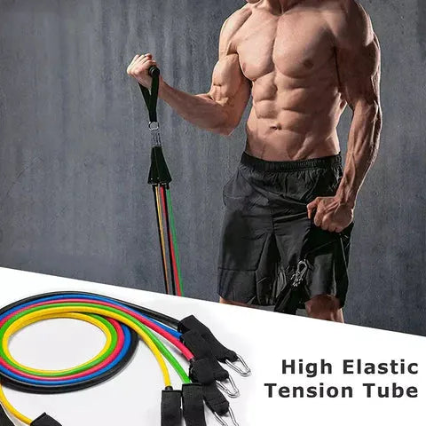 11Pcs Resistance Bands Set – Yoga Pilates Fitness Training Kit for Abs, Body Building & Home Workout
