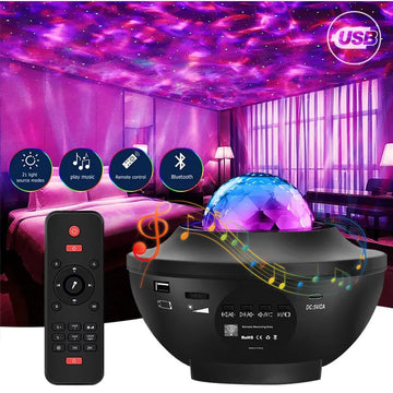 Galaxy Projector Night Light Table Lamp | Bluetooth Speaker, Sound-Activated Star Projector with 21 Lighting Modes