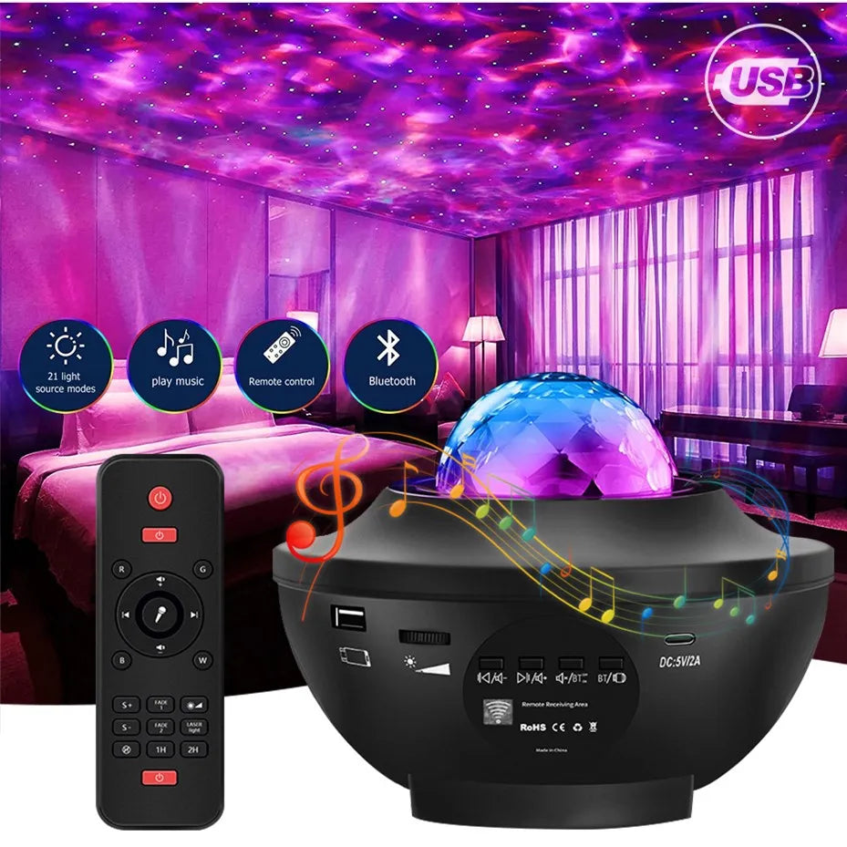 Galaxy Projector Night Light Table Lamp | Bluetooth Speaker, Sound-Activated Star Projector with 21 Lighting Modes