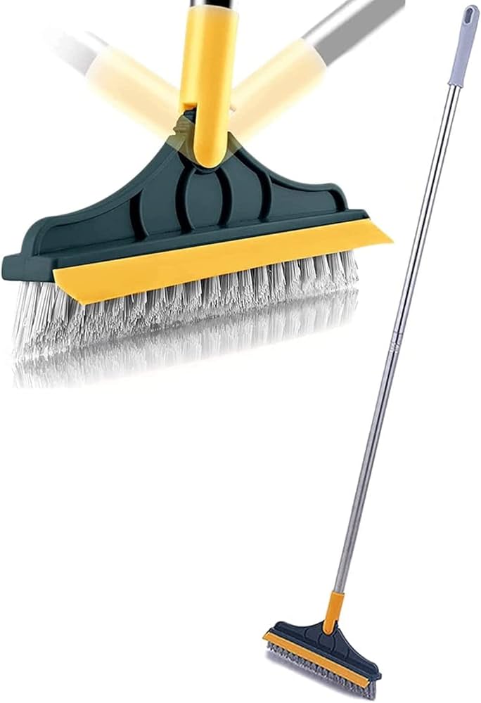 2 in 1 Bathroom Cleaning Brush with Wiper – Long Handle, 120° Rotating Floor & Tile Scrubber (Multicolor)