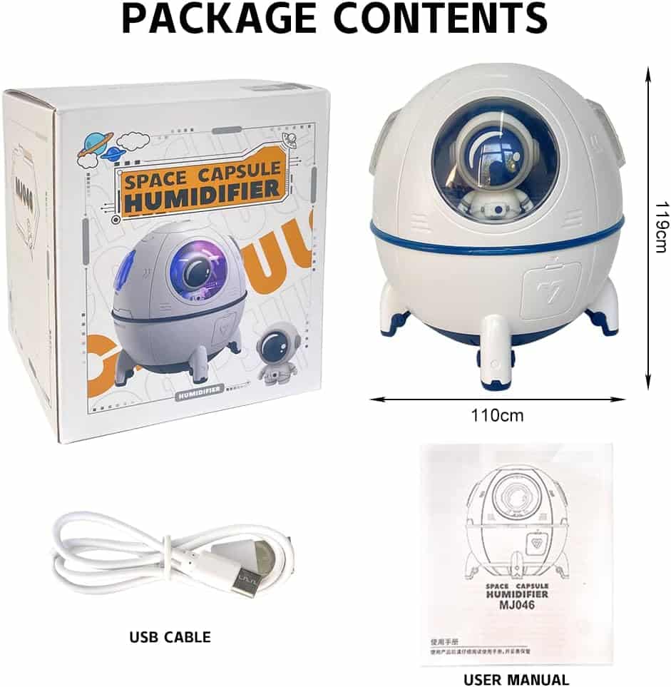 Astronaut Space Capsule Air Humidifier, Ultrasonic Cool Mist Aromatherapy Water Diffuser, Portable Mini Humidifier