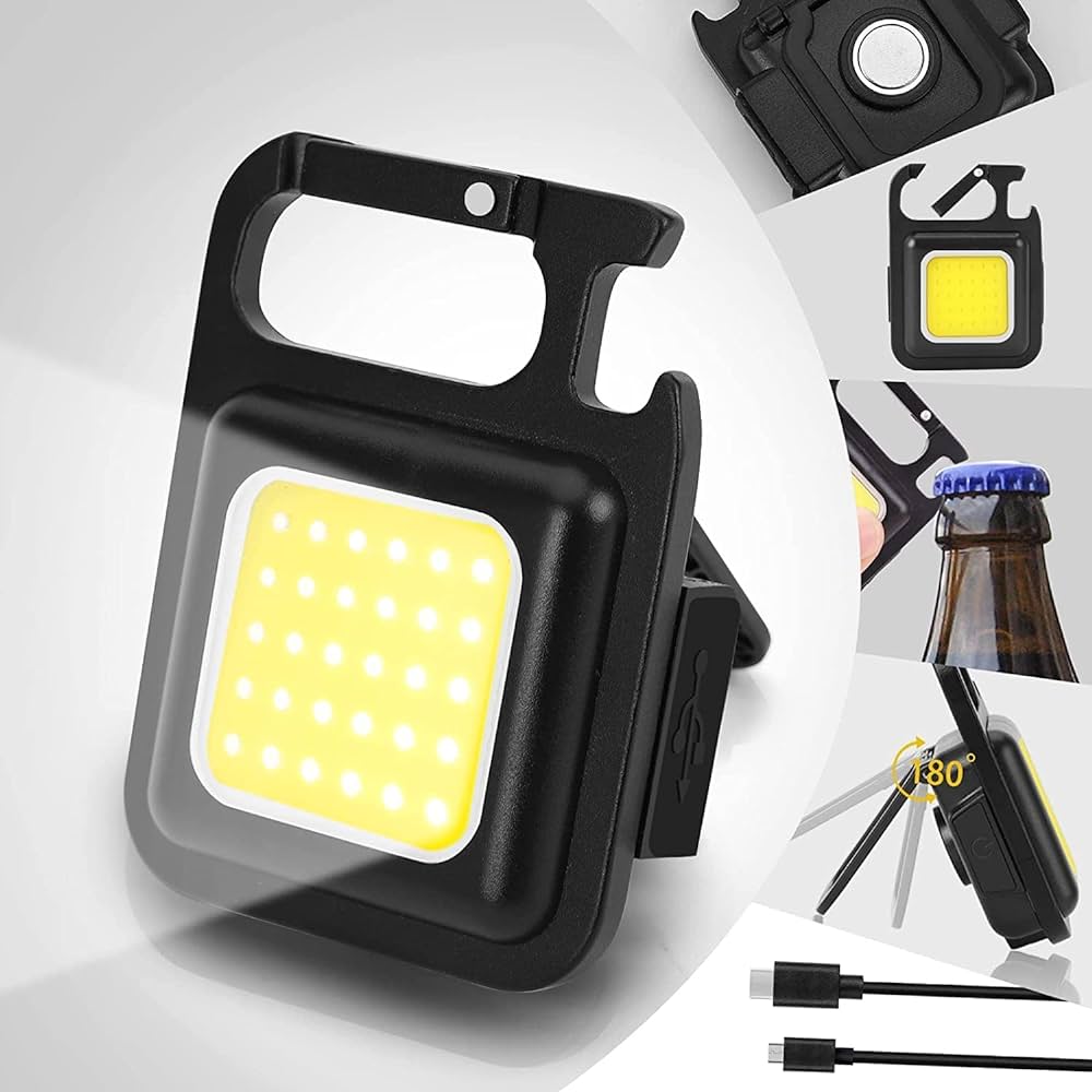 COB Rechargeable Keychain Mini Small Flashlight 6 Light Modes