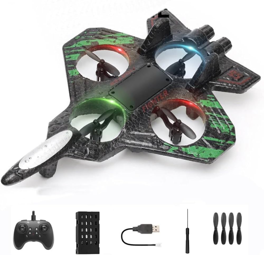 Thunder Charge VTOL RC Flying Fighter Drone – 2.4GHz Remote Control, LED Lights