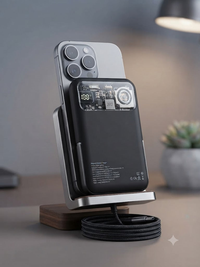 Transparent Magnetic Portable Power Bank, 10,000mAh Fast Wireless Charger with Digital Display and Built-in Circuit Design