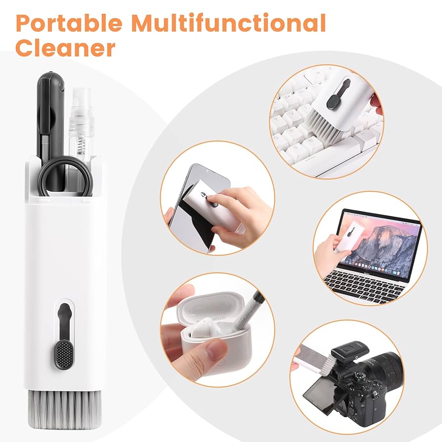 7 in 1 Keyboard & Earphone Cleaning Kit | Laptop, MacBook, Tablet & Screen Dust Brush with Airpod Cleaner Pen, Key Puller & Spray Bottle