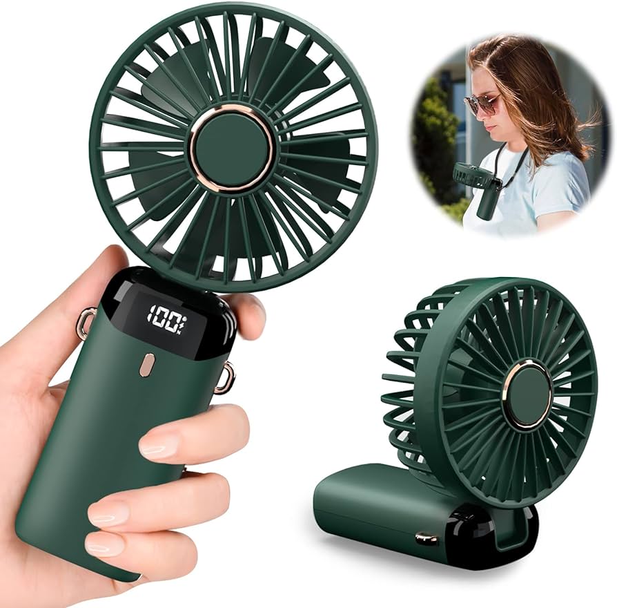 Portable USB Rechargeable Fan with Digital Display, 5 Speed Settings & Phone Stand