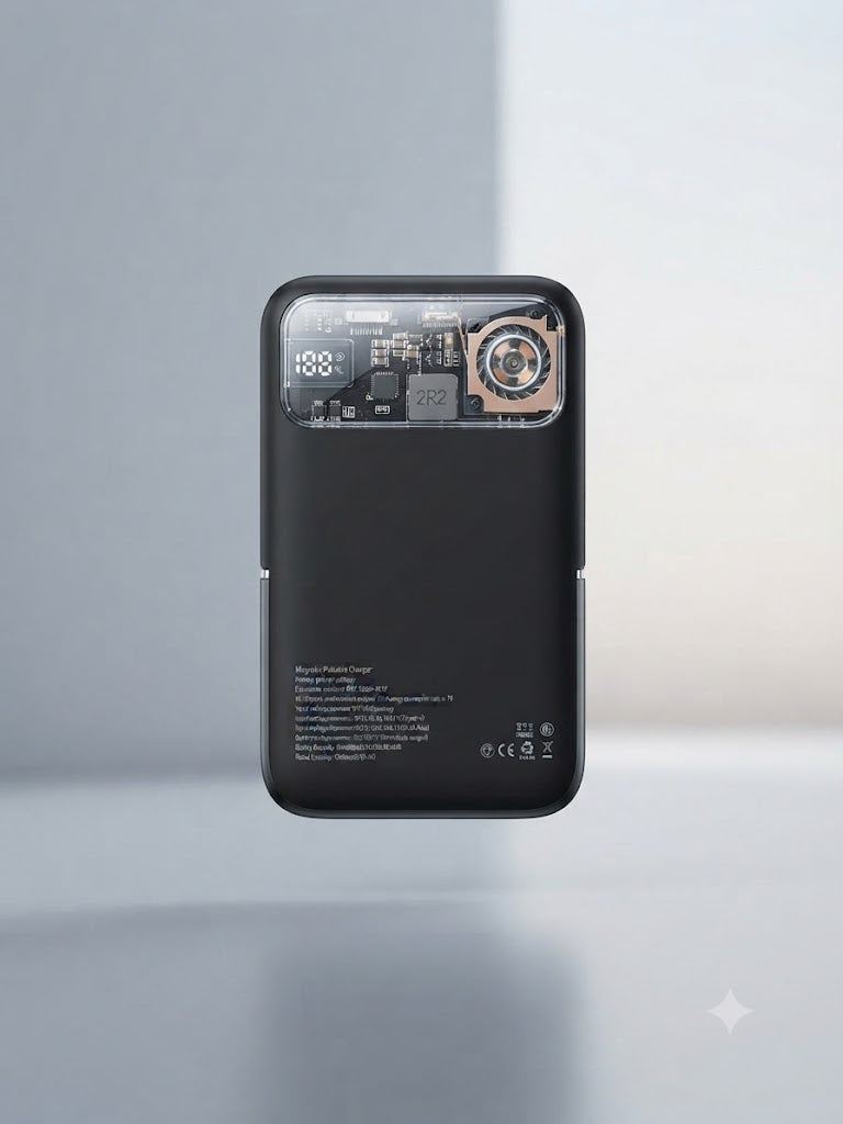 Transparent Magnetic Portable Power Bank, 10,000mAh Fast Wireless Charger with Digital Display and Built-in Circuit Design