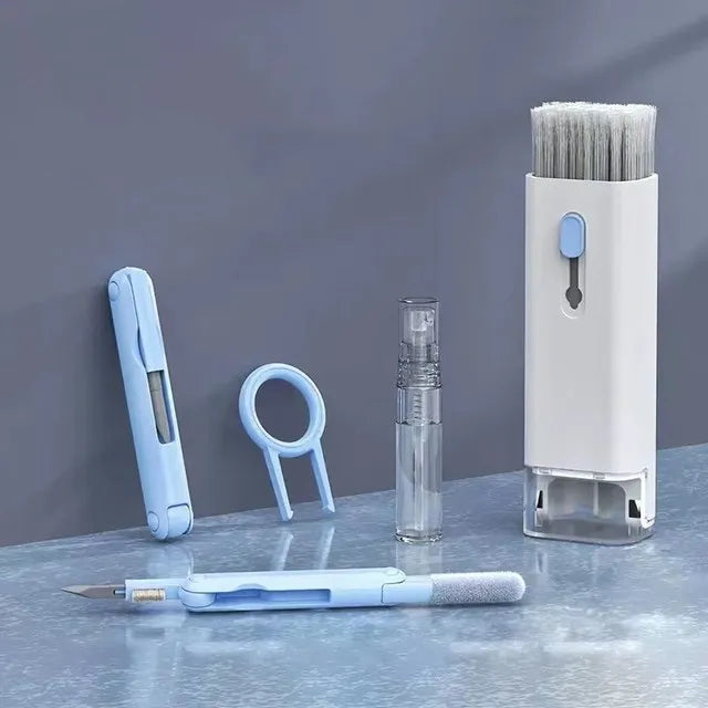 7 in 1 Keyboard & Earphone Cleaning Kit | Laptop, MacBook, Tablet & Screen Dust Brush with Airpod Cleaner Pen, Key Puller & Spray Bottle