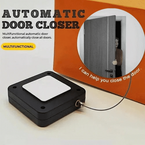 Automatic Door Closer Punch-Free – 800g Pull, 1.2m Wire Rope, Easy Install Sensor Door Closer for Home & Office (Black)
