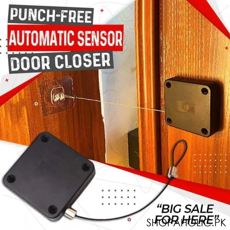 Automatic Door Closer Punch-Free – 800g Pull, 1.2m Wire Rope, Easy Install Sensor Door Closer for Home & Office (Black)