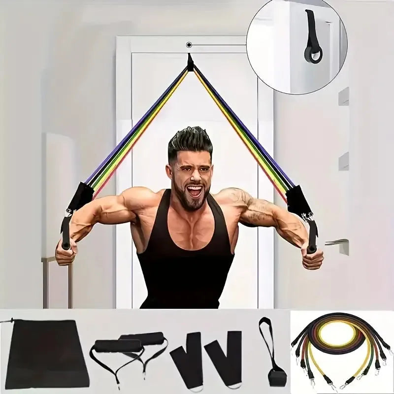 11Pcs Resistance Bands Set – Yoga Pilates Fitness Training Kit for Abs, Body Building & Home Workout