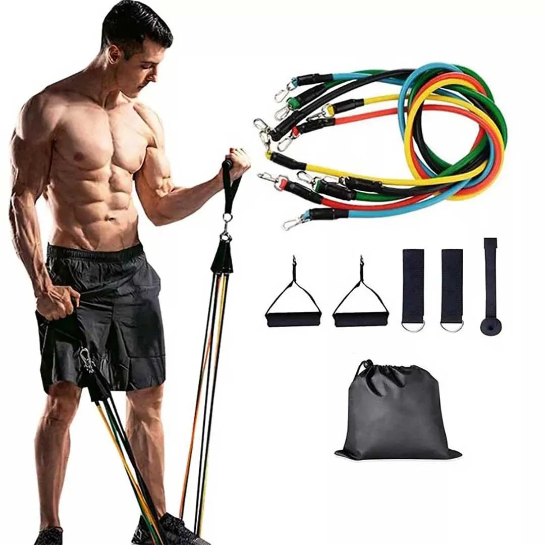 11Pcs Resistance Bands Set – Yoga Pilates Fitness Training Kit for Abs, Body Building & Home Workout
