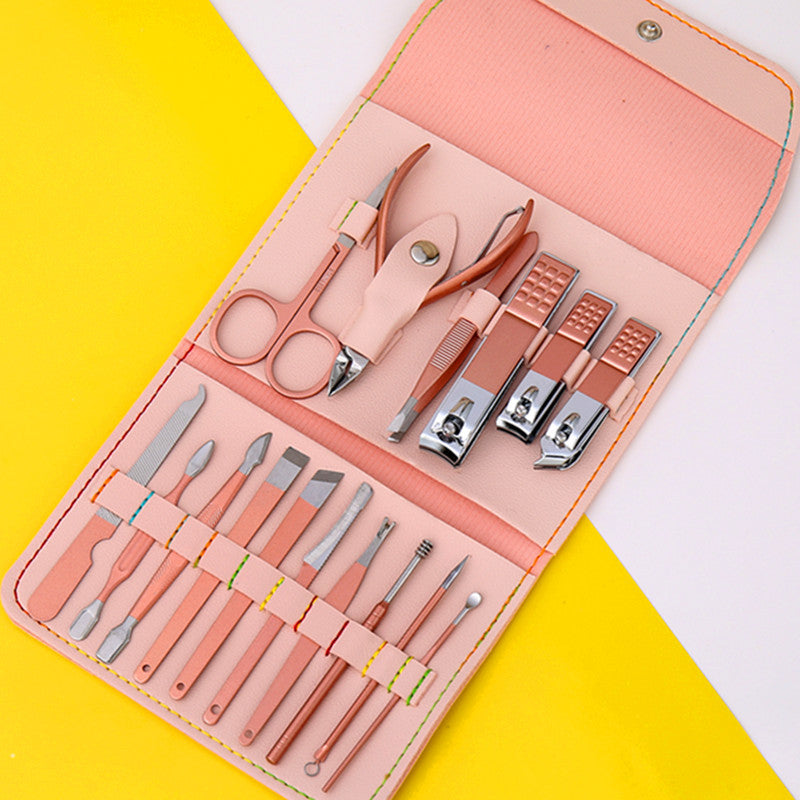 16 PCS Manicure Pedicure Set | Stainless Steel Nail Cutter Grooming Kit with Leather Travel Case for Men & Women
