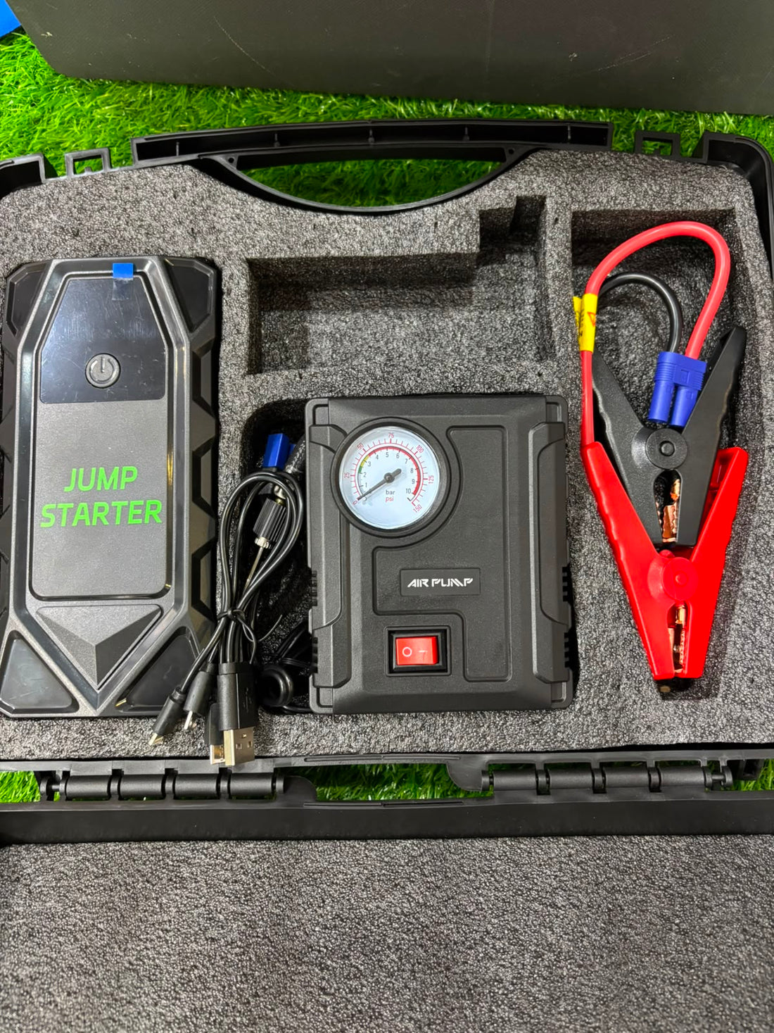 2000A Peak Current 4-in-1 Jump Starter with Air Pump, Power Bank & Flashlight