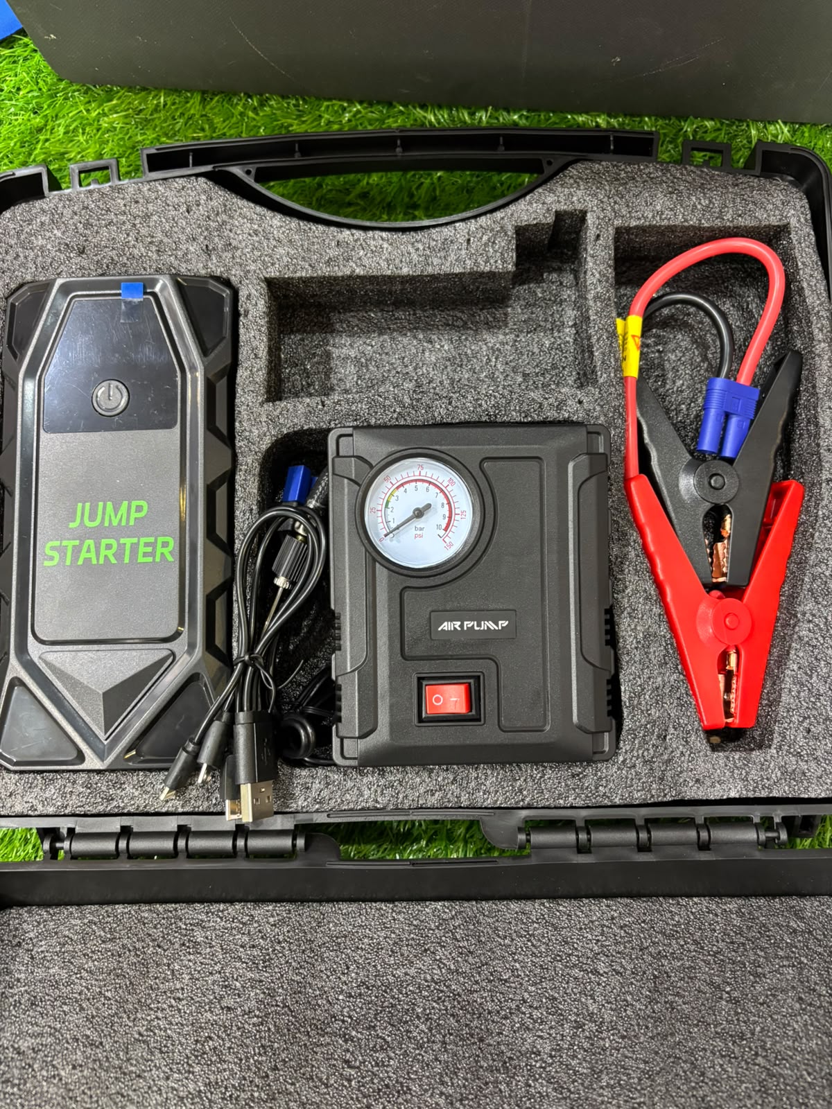 2000A Peak Current 4-in-1 Jump Starter with Air Pump, Power Bank & Flashlight