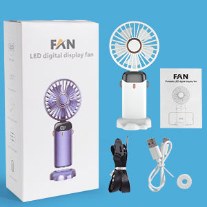Portable USB Rechargeable Fan with Digital Display, 5 Speed Settings & Phone Stand