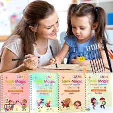 Sank Magic Practice Copybook Set – 4 Reusable Tracing Books + Pen, 10 Refills & Case | Alphabet, Numbers, Math & Drawing