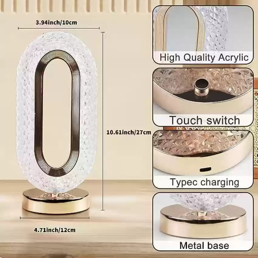 Oval Shape LED Crystal USB Chargeable Table Lamp