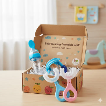 3-in-1 Baby Deal Box – Fruit Feeder Pacifier, Silicone Spoon Feeder & U-Shaped Toothbrush | Complete Baby Care Kit